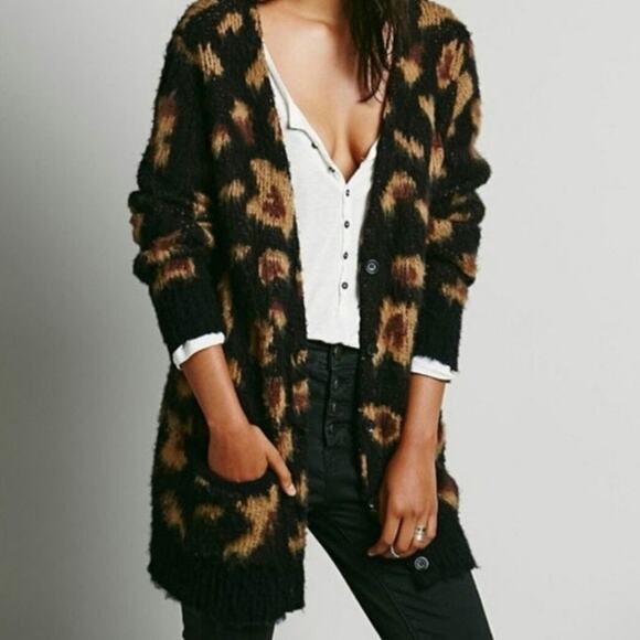 Free People Leopard Cardi XS Cardigan Sweater - Picture 6 of 6
